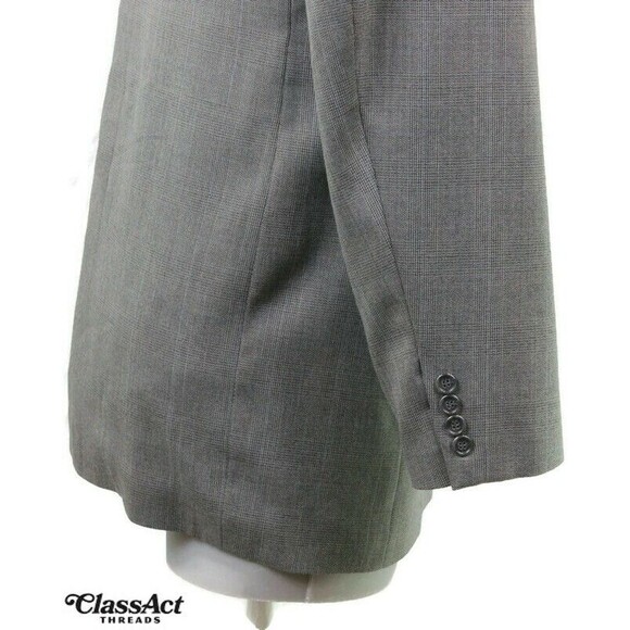 Haggar Black Label 2 Piece Suit Grey Glen Plaid 2 Btn 44L Pleated Fronts 35" W - Picture 6 of 10